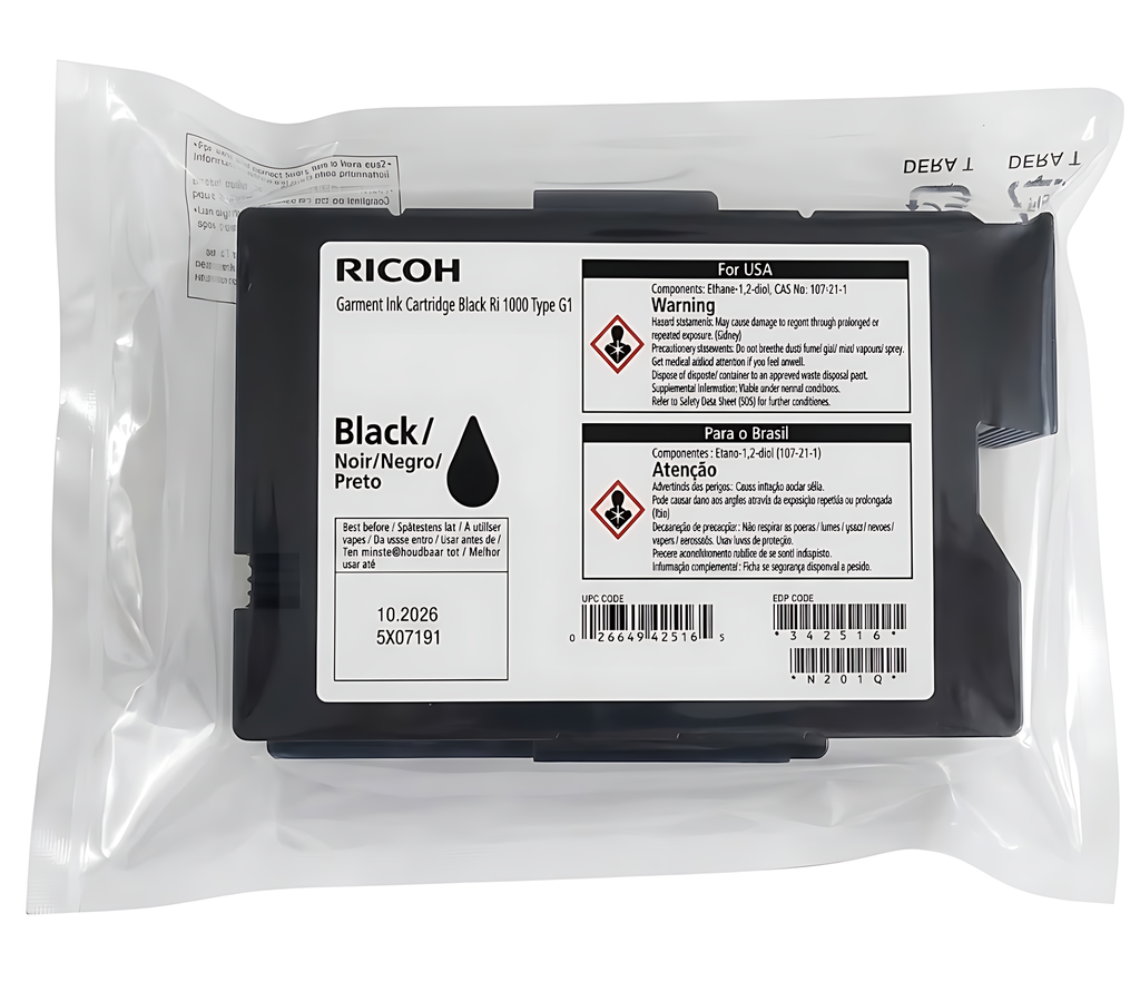 CARTUCHO DE  TINTA NEGRO ORIGINAL TIPO G1 PARA PRENDAS RICOH RI 1000 RI 2000