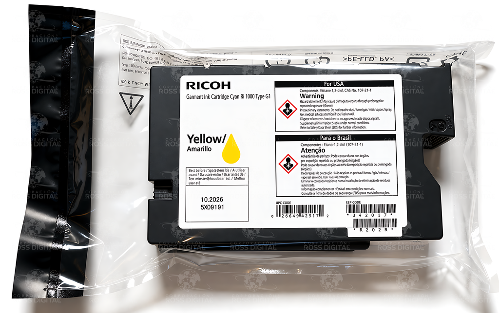 Cartucho De Tinta Amarillo Tipo G1 Origial Para RICOH RI 1000 - RI 2000 Textil