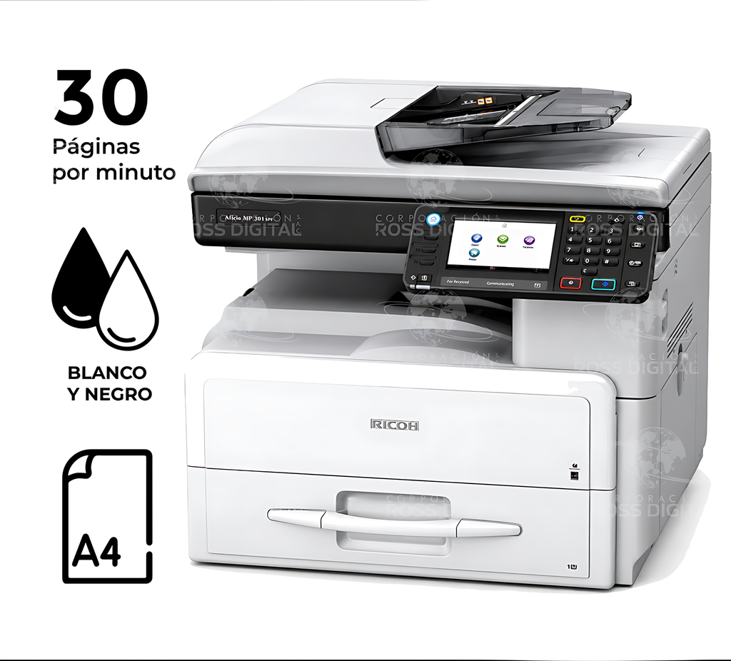 Fotocopiadora RICOH MP 301 spf – Impresora Láser Multifuncional Monocromática A4 Semi-Nueva