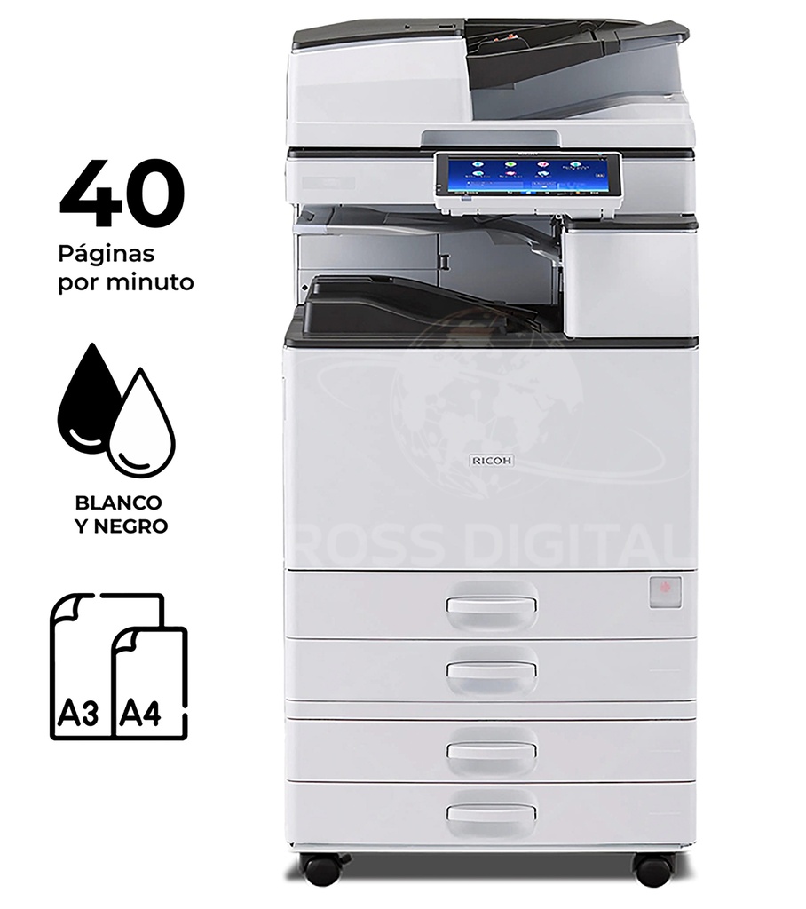 Fotocopiadora RICOH MP 4055, Impresora Multifuncional Láser Monocromática A4/ A3 Semi-Nuevo