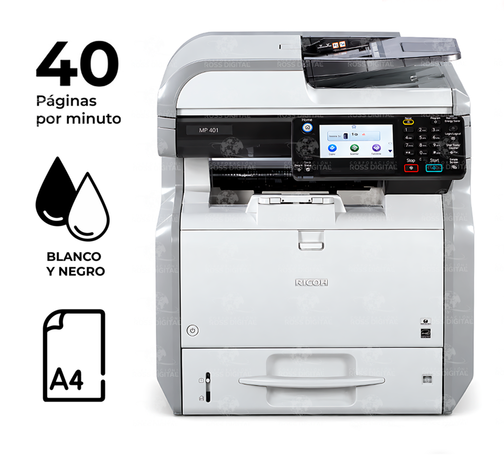Fotocopiadora RICOH MP 401 spf – Impresora Láser Multifuncional Monocromática A4 Semi-Nueva