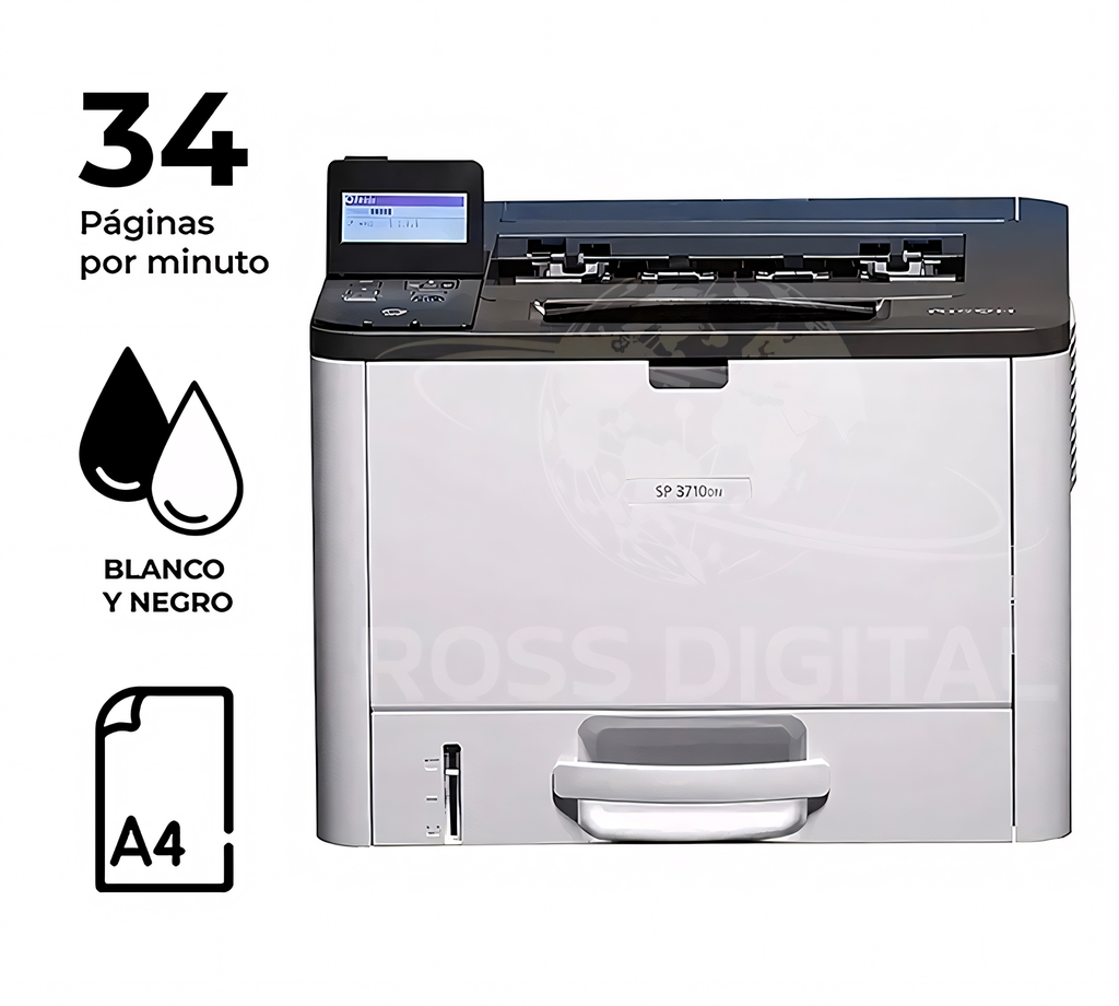 Impresora Láser Ricoh SP 3710DN, Monocromática, A4, 34 ppm  Semi-Nueva