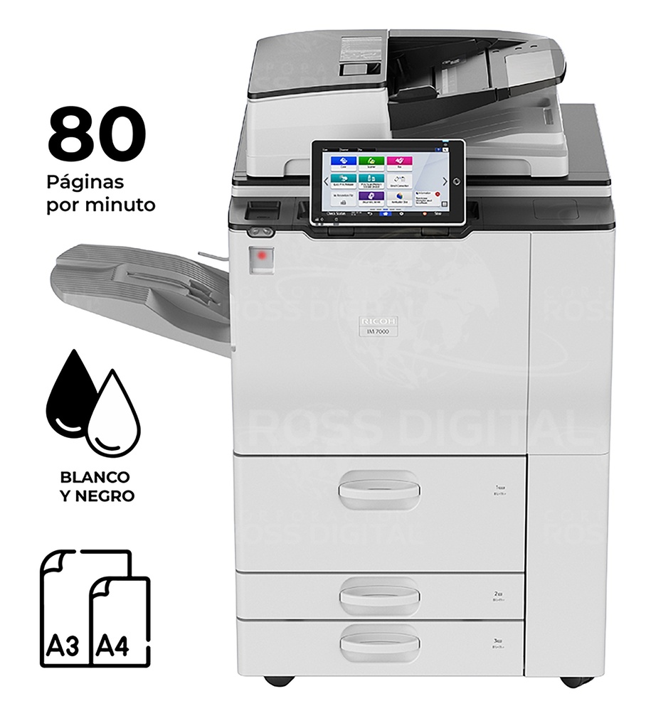 Fotocopiadora RICOH IM 8000, Impresora Multifuncional Láser Monocromática A4/ A3 - SPDF Semi-Nueva