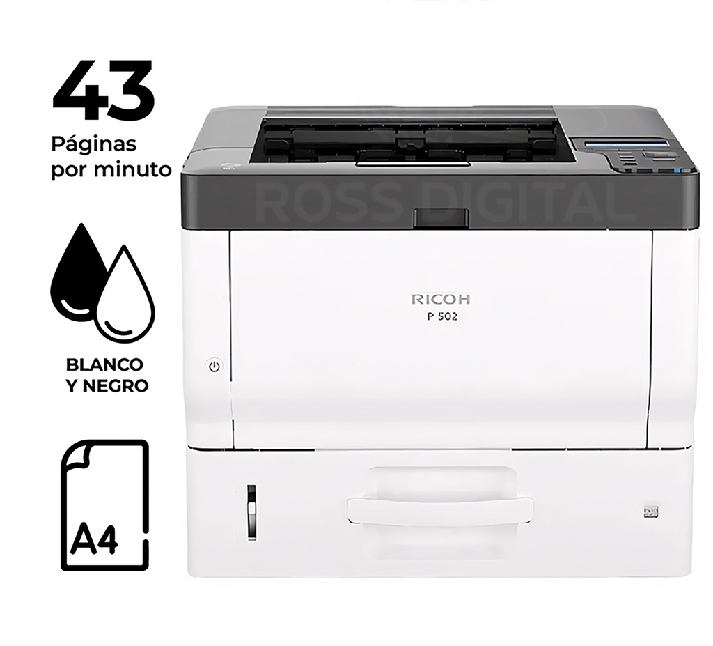 Impresora Láser Ricoh P 502, Monocromática, A4, 43 ppm Ligero uso